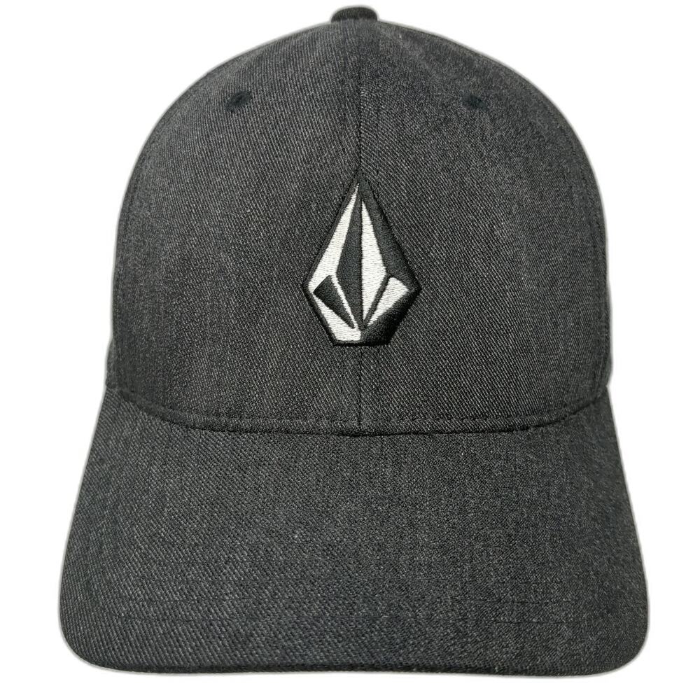 Volcom Baseball Cap Gray M Fitted Flexfit Embroidered Stone Logo Heathered Hat